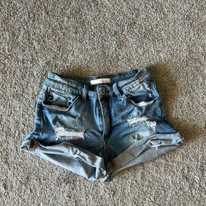 Kancan jean shorts womens‎ 26 blue medium wash high rise distressed holy casual